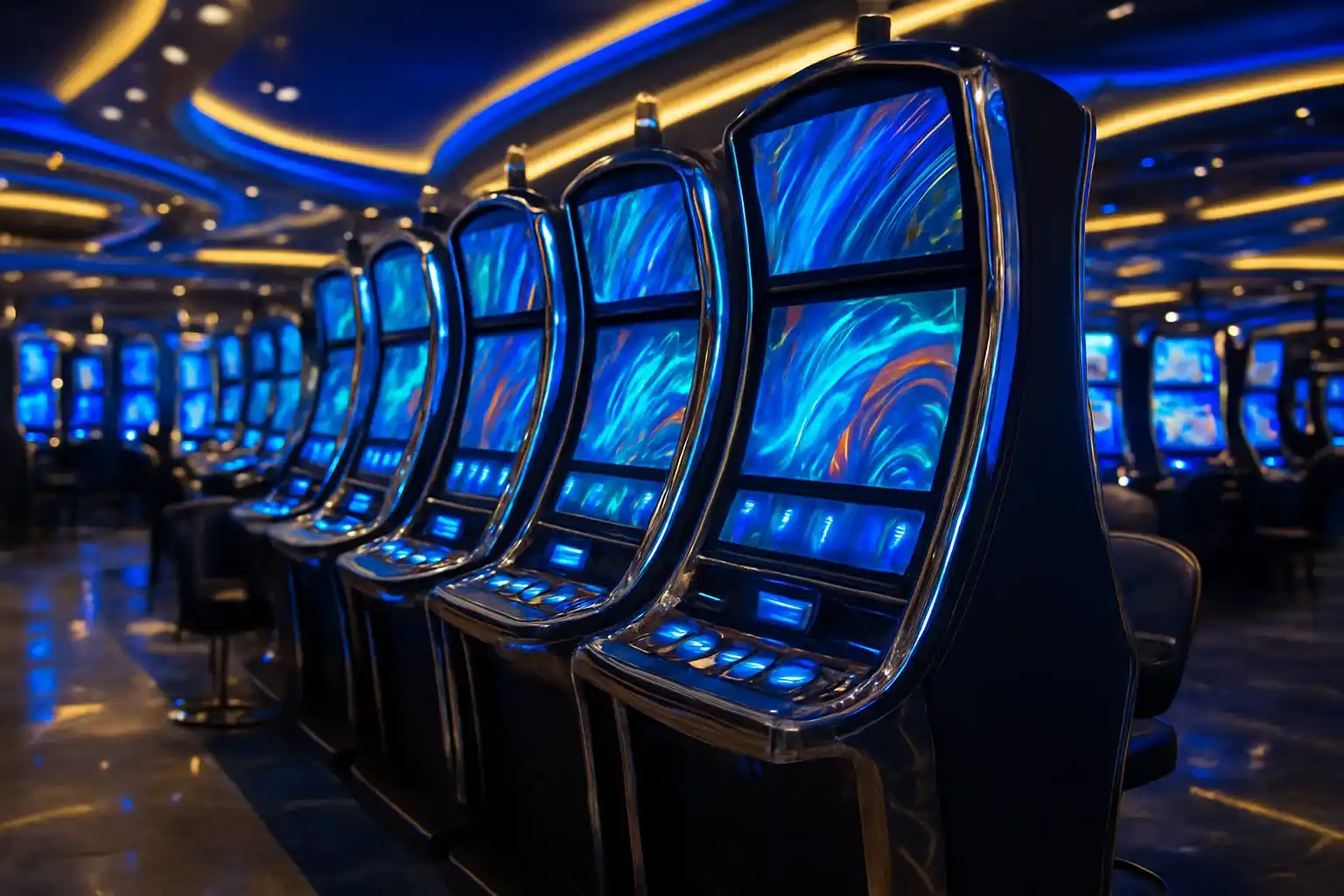 Premium Philippine casino slots floor at night inside Manila resort